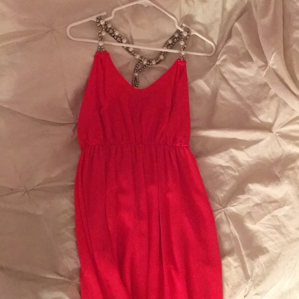 pink dress w beaded sleeves